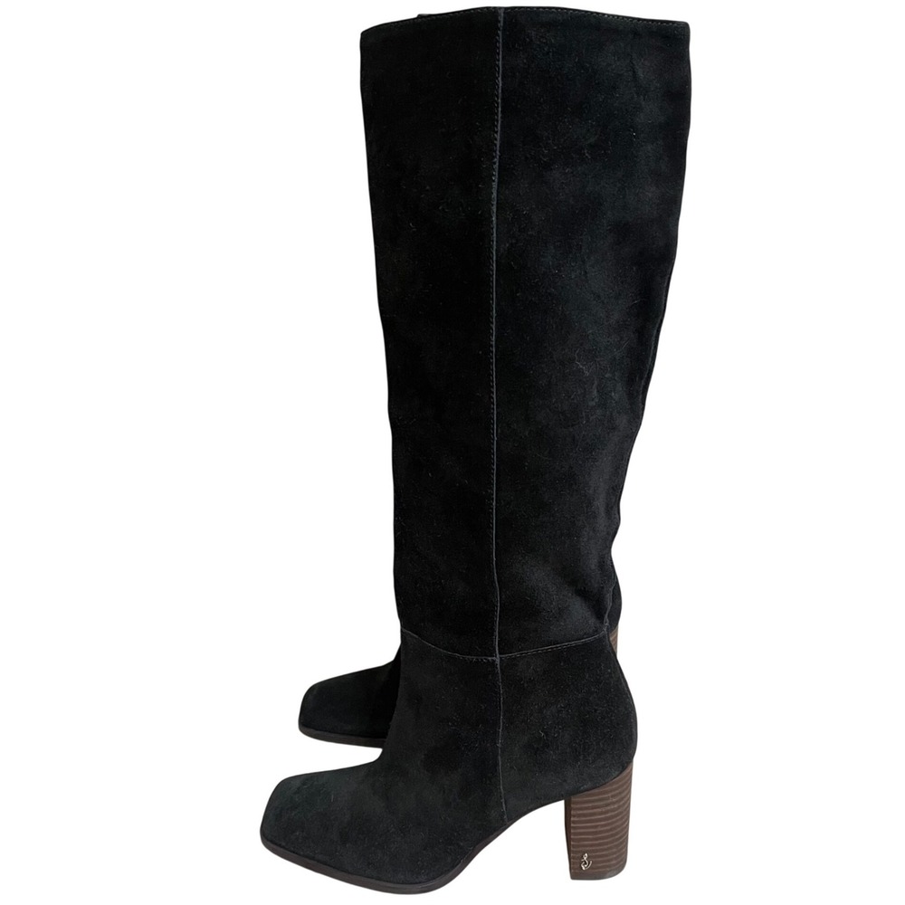 Sam Edelman Olly Black Suede Square Toe Knee High Block Heel Boots Womens 7.5M